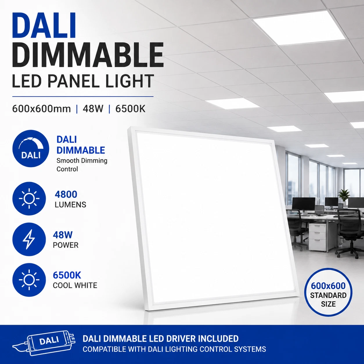 DALI Dimmable Designer 600x600 LED Ceiling Panels – Commercial Grid Lights