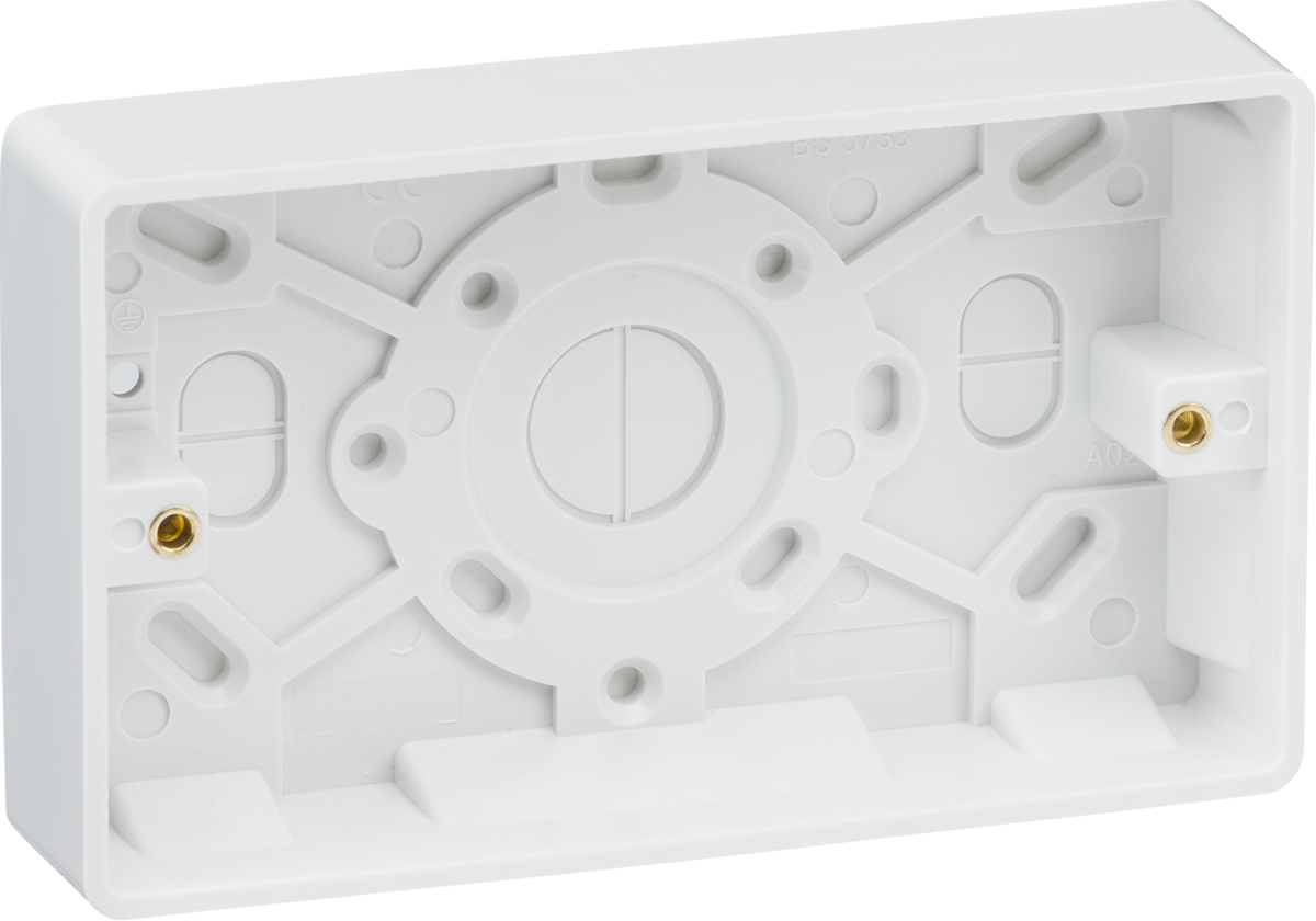 Knightsbridge Curved Edge White Plastic Pattress Boxes - Single & Double - 16mm, 25mm, 35mm, 47mm with Earth Terminal & Cable Strain Relief