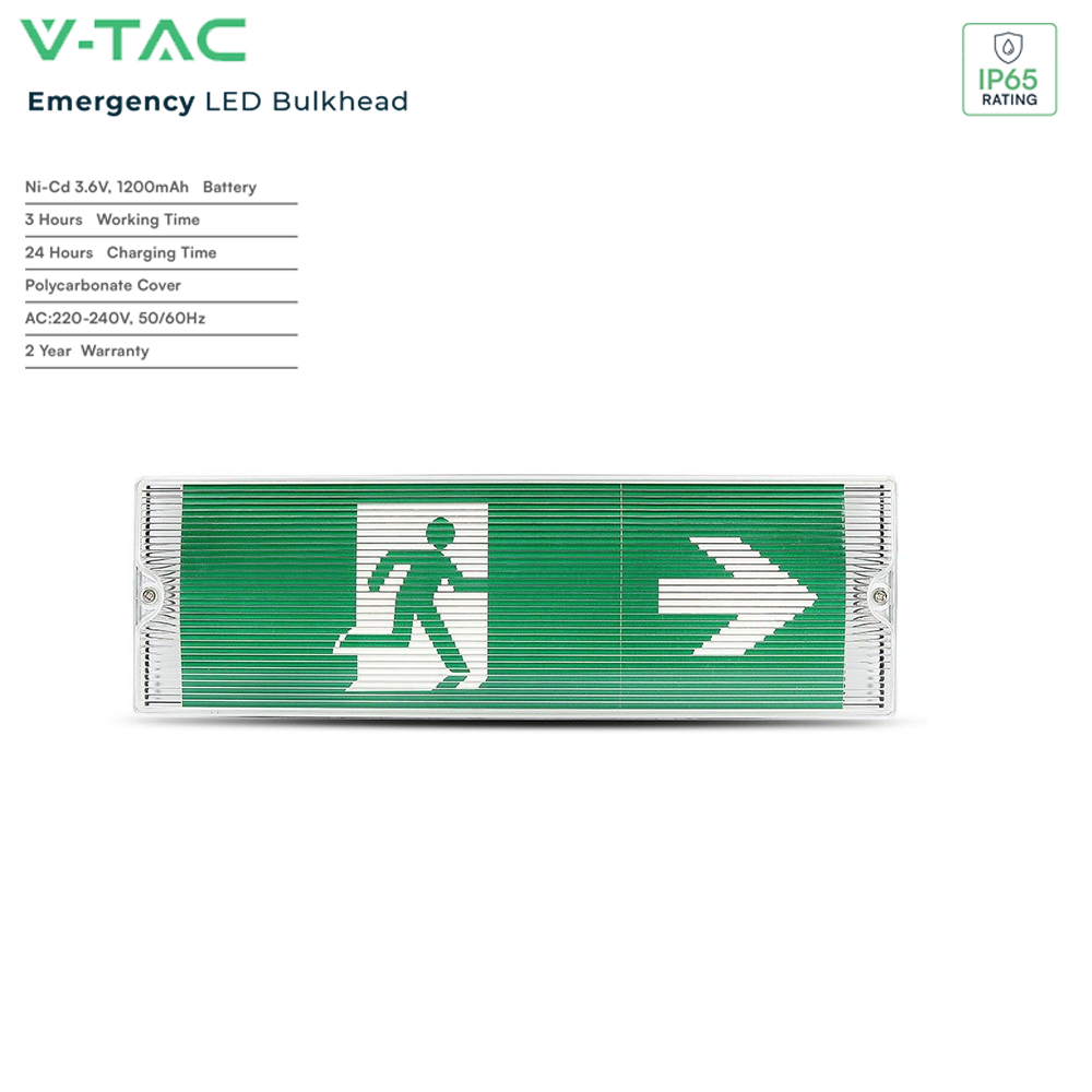 V-TAC VT-533 3W LED Emergency Bulkhead Light - 6400K  Colour Temperature - IP65- 3hr Backup