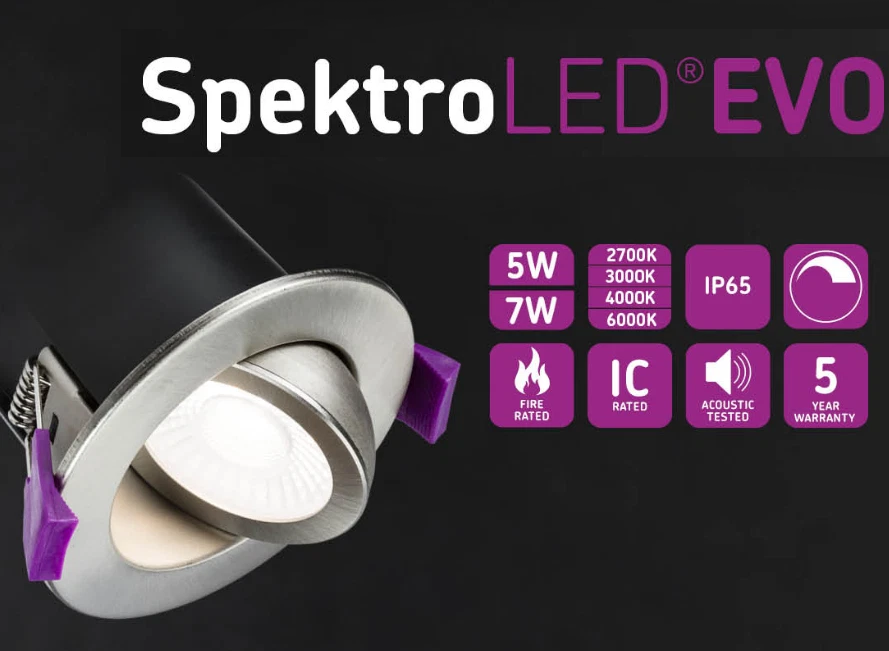 Knightsbridge SpektroLED Evo Tilt Fire Rated IP65 Downlight 5W/7W 4CCT Adjustable Tilt Angle Spotlight