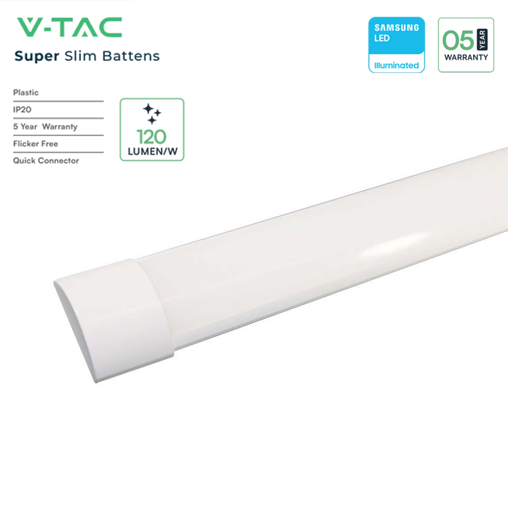 V-TAC VT-8 Slimline LED Batten Wall Ceiling Mounted Light - Samsung Chip - Multi Wattage & Multiple Sizes Available