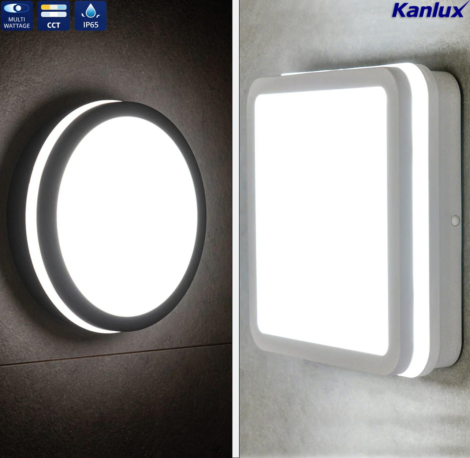 Kanlux BENO Super Bright LED Bulkhead Light - IP65 Outdoor Ceiling & Wall Mounted - Multi Wattage Available with or without Motion Sensor