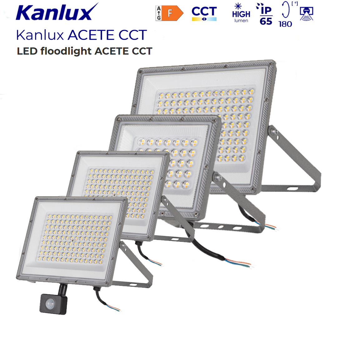 Kanlux ACETE LED Outdoor Floodlight CCT IP65 with/without Sensor - Multi Wattage & Colour Options