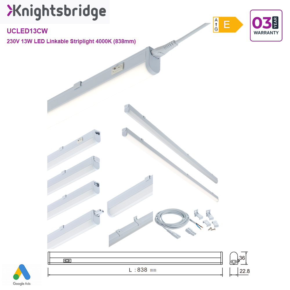 Knightsbridge 230V LED Linkable Striplight Kitchen Under Cabinet Lights