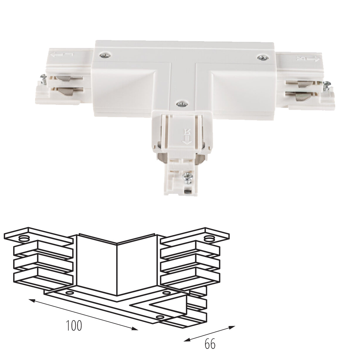 Kanlux TEAR N CON-T LLR Power Connector for 3C 3 Circuit Track Rail T Shape - Left Left Right Branch