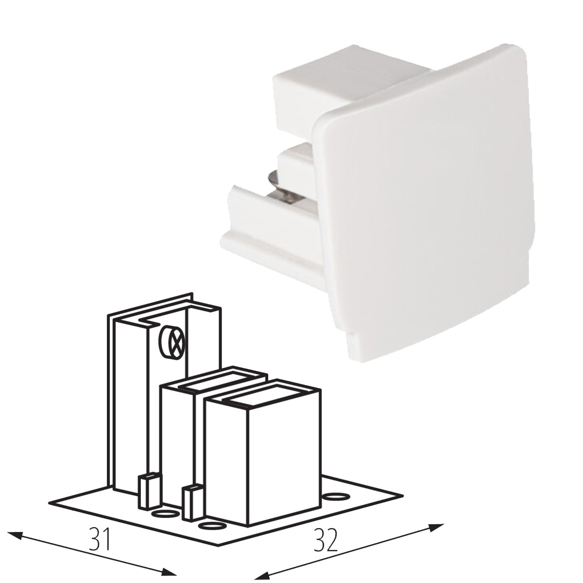 Kanlux TEAR N EPLUG End Cap Dead Connector for 3C 3 Circuit Track Rail System