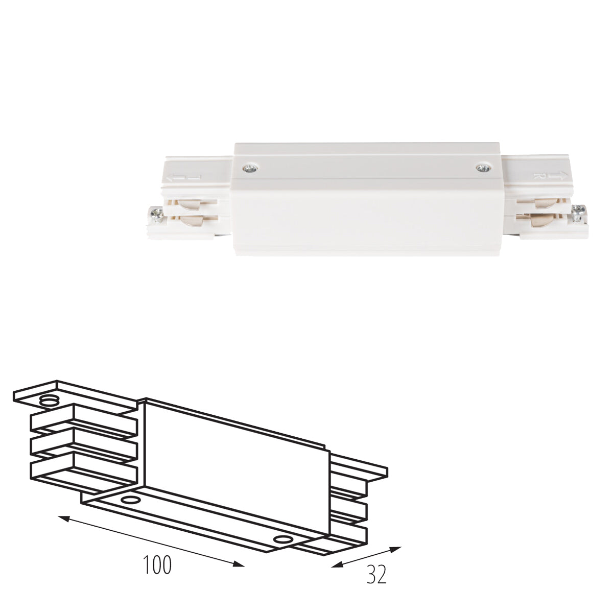 Kanlux TEAR N CON-I Inline I Type Straight Internal Power Connector for 3C 3 Circuit Track Length