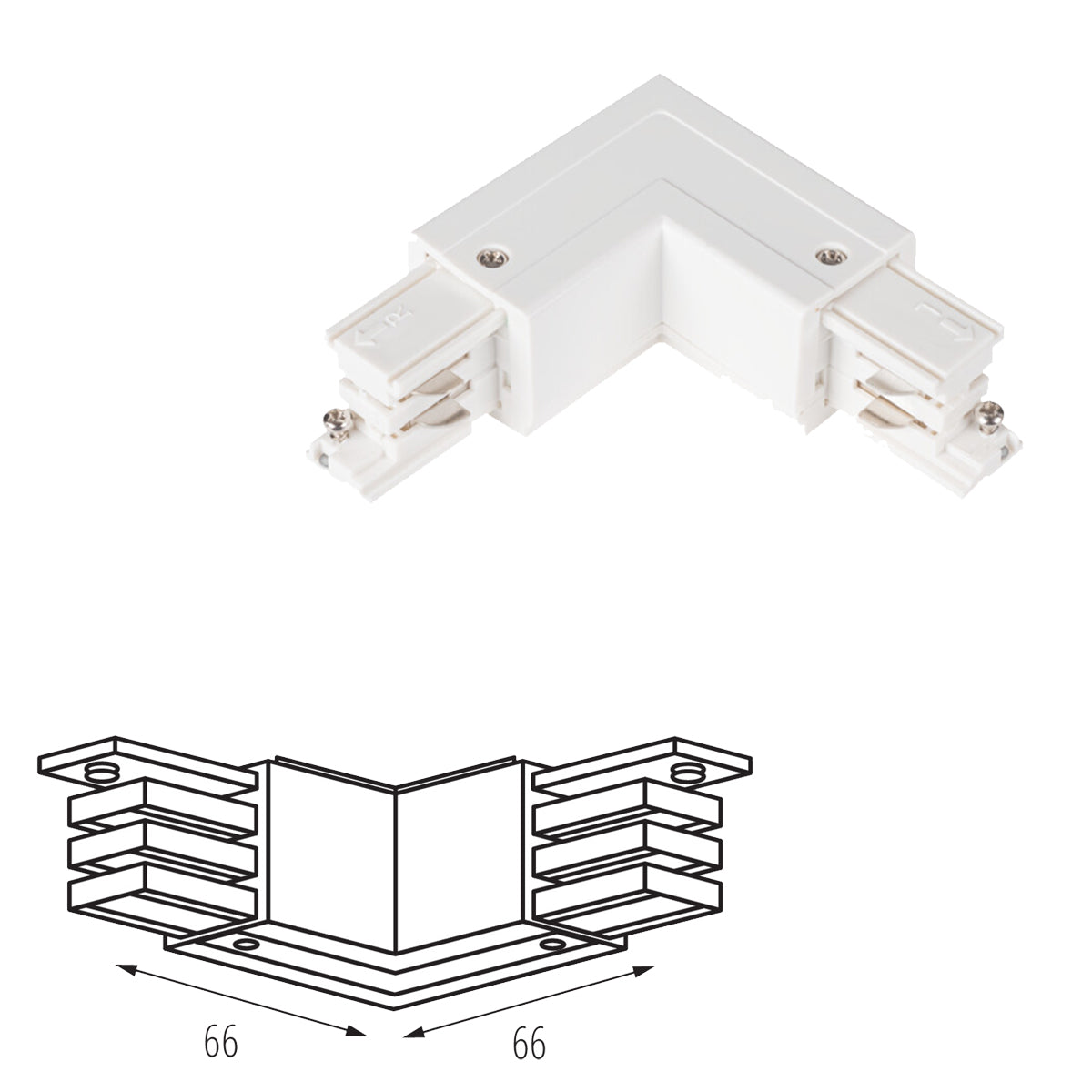 Kanlux TEAR N CON-L RL L Shape Angle Power Right & Left 3C 3 Circuit Track Rail Connector