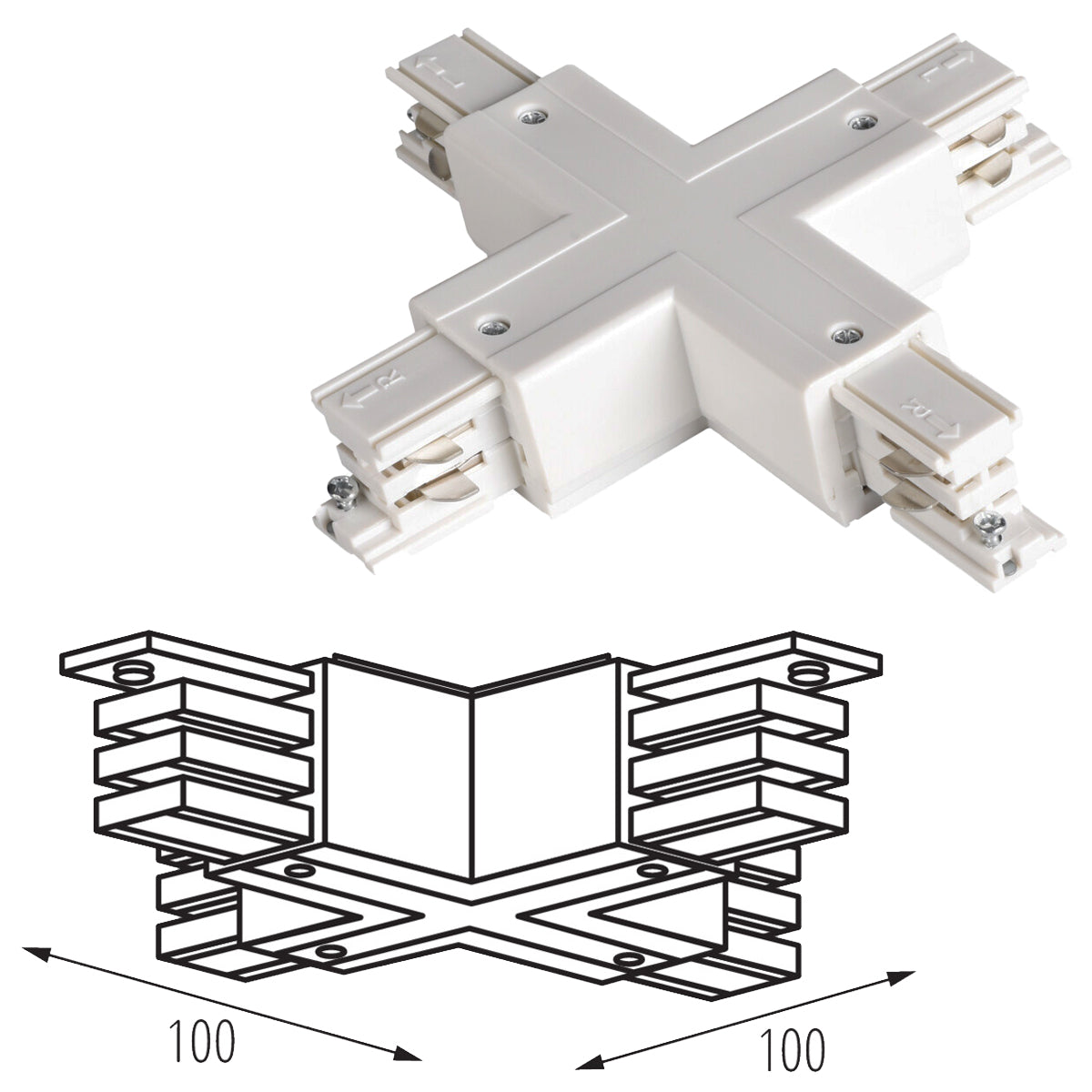 Kanlux TEAR N CON-X Branched Type X Shape 3C 3 Circuit Track Rail Power Connector