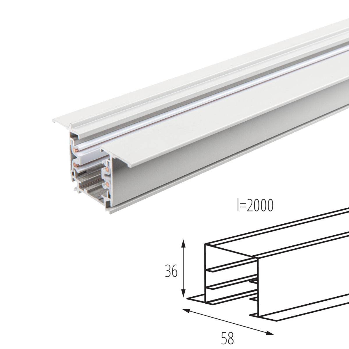 Kanlux TEAR N R-TR 2M Recessed Ceiling Mounted 3C 3 Circuit Track Rail Length