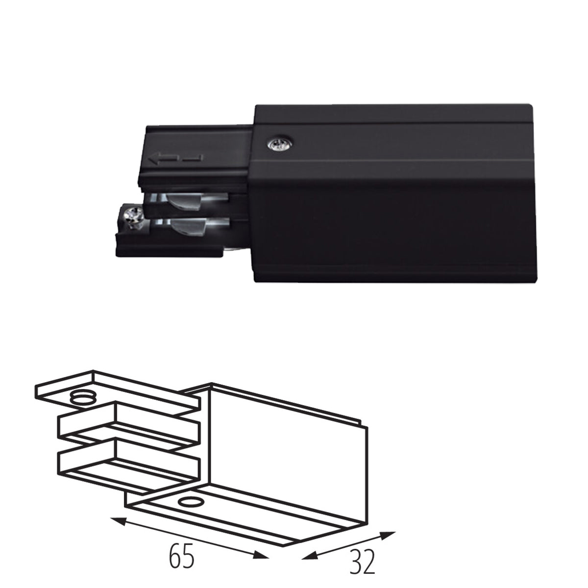 Kanlux TEAR N PCON L Power Feed Connector for 3 Circuit Track Rail System - Left Plug Connection