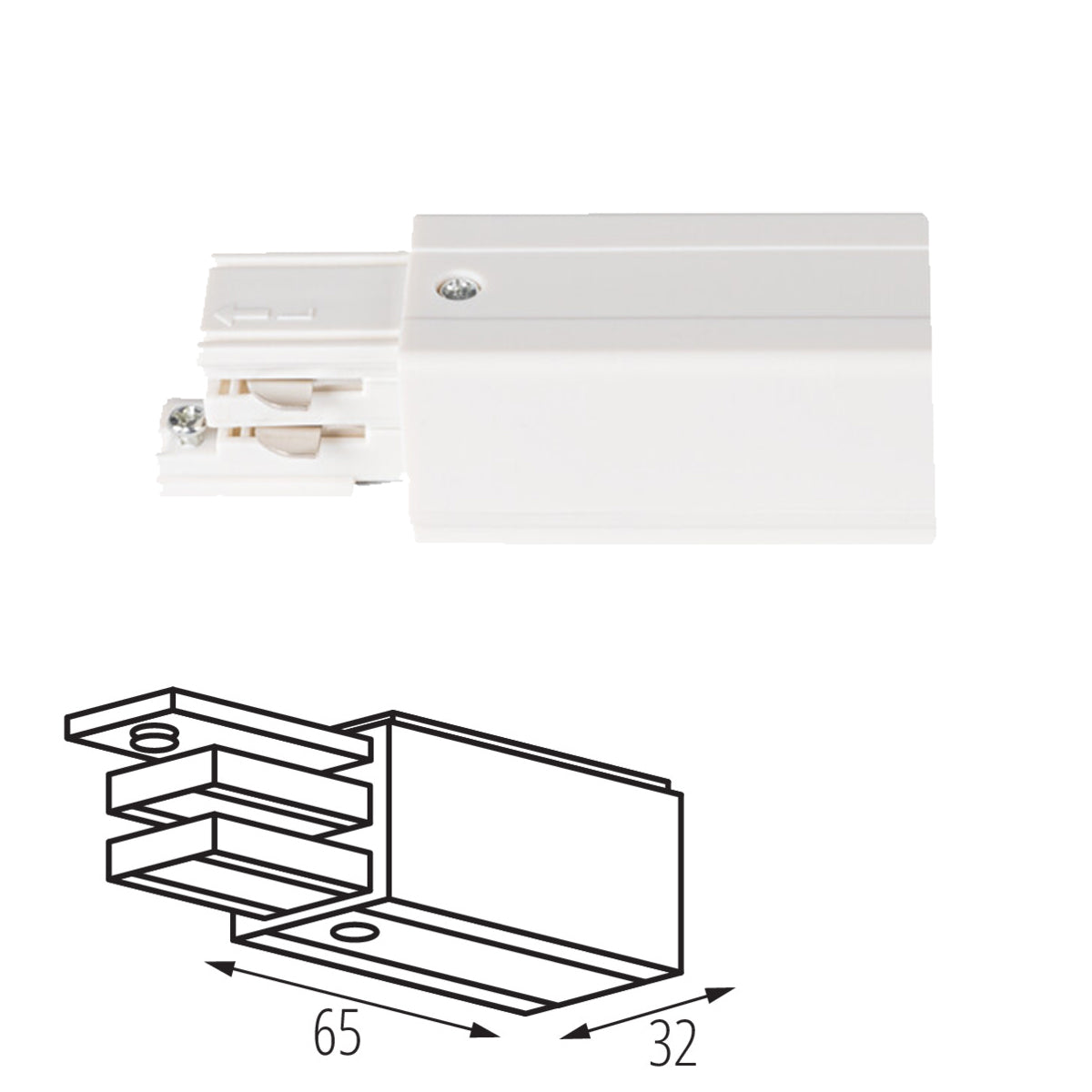 Kanlux TEAR N PCON R Power Feed Connector for 3 Circuit Track Rail System - Right Plug Connection