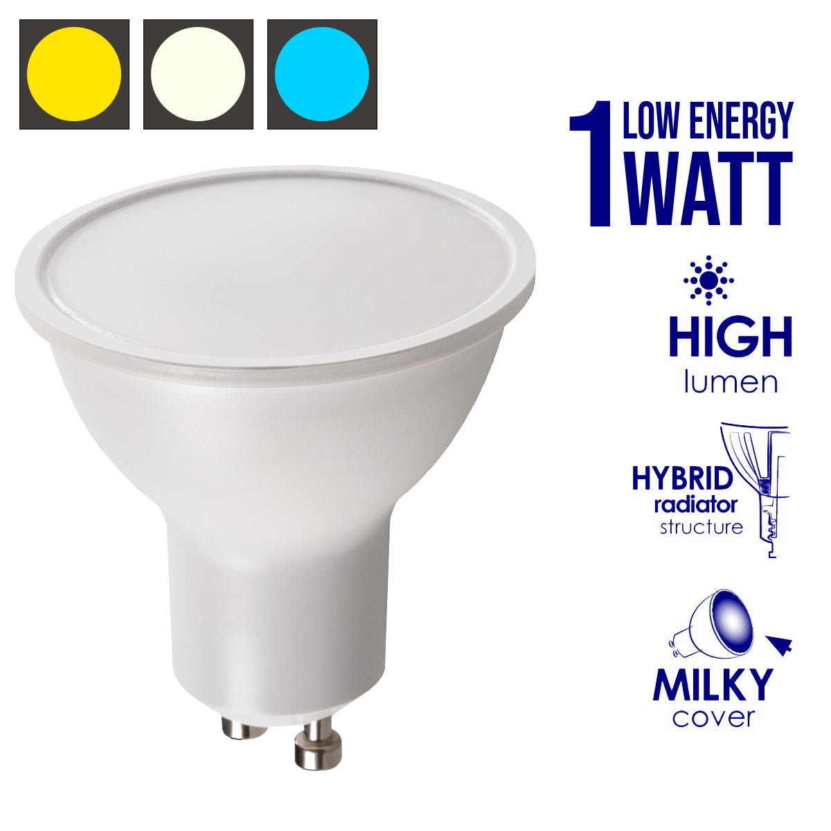 Kanlux 1watt Ultra Low Energy LED GU10 Light Bulb Spotlight 1W = 10watt Equivalent Output - Super Efficient & Super Low Consumption - Best Choice for Off Grid Solar Powered Electrical Systems