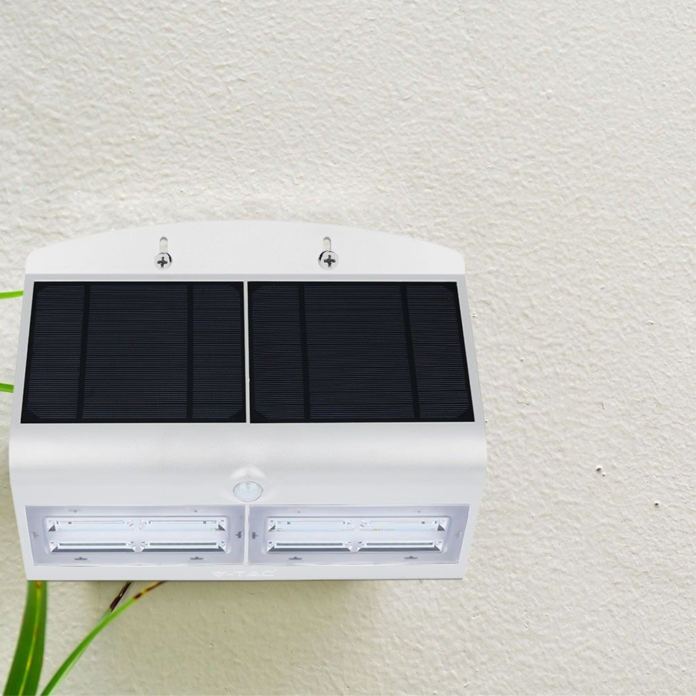 V-TAC VT-767-  PIR Motion Sensor IP65 Outdoor LED Solar Wall Light 4000K – 7W- 8W Waterproof, Black/White Body