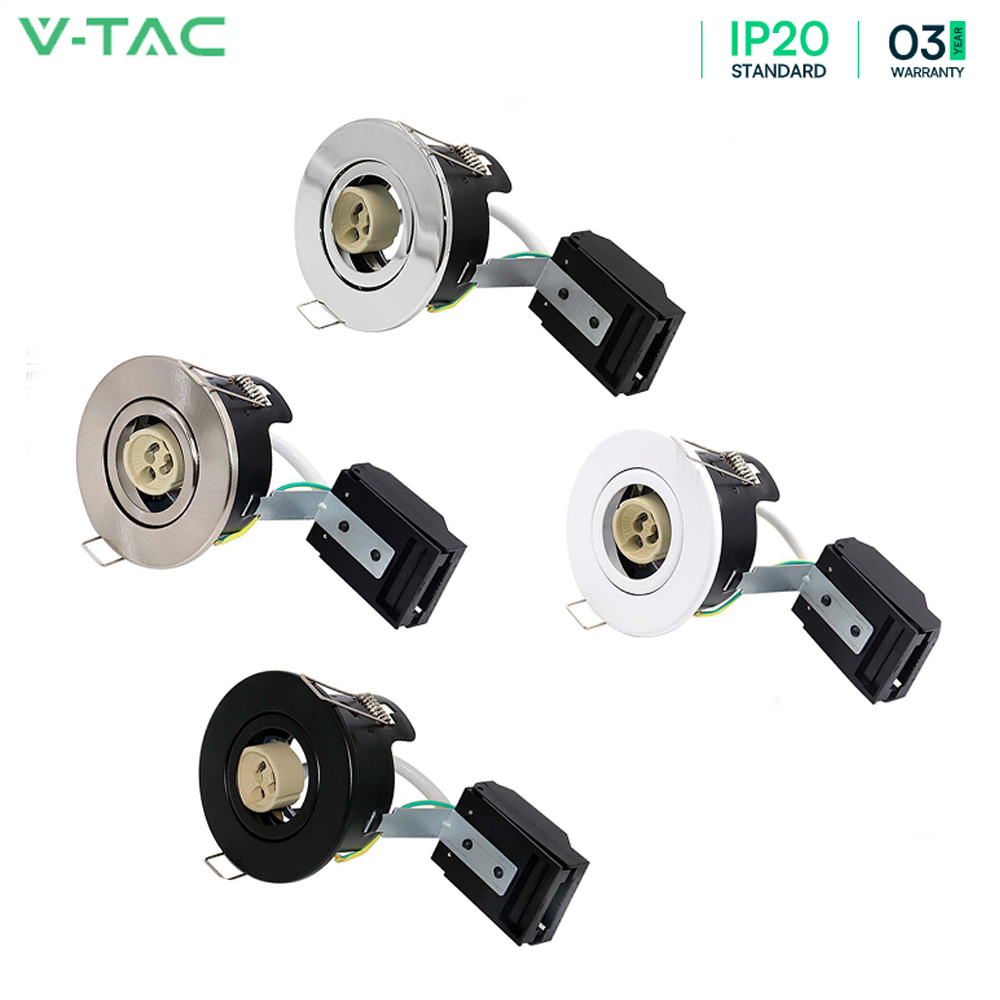 V-TAC GU10 LED Downlight  Fire Rated VT-703CL Tilt Canless  Spotlight - IP20 - Available in Satin Nickel, Chrome, Black, & White