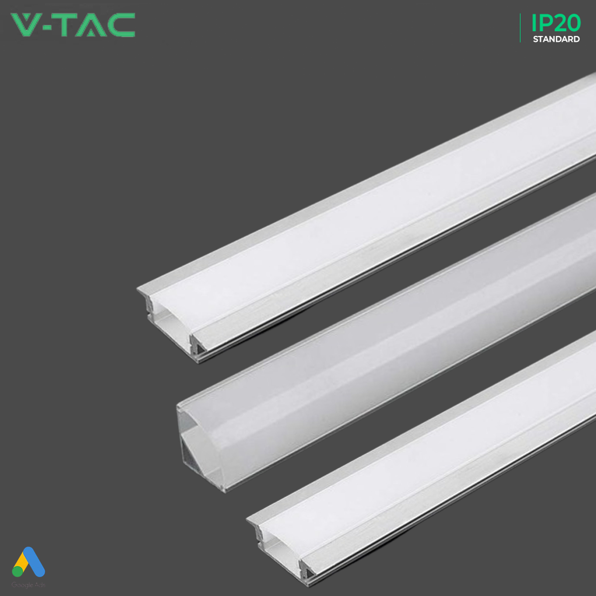 V-TAC VT-8156 Recessed LED Strip Tape Mounting Profile Silver Aluminum Housing Kit for Plaster Board with Diffuser - Under Cabinet Lighting Multiple Sizes Available