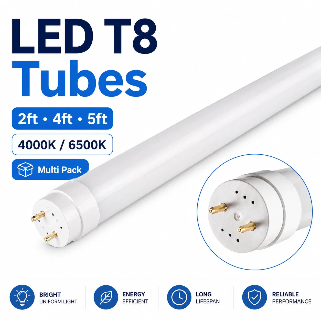 LED T8 Tube Light Fluorescent Replacement 2ft 4ft 5ft G13 4000K 6500K Lamp
