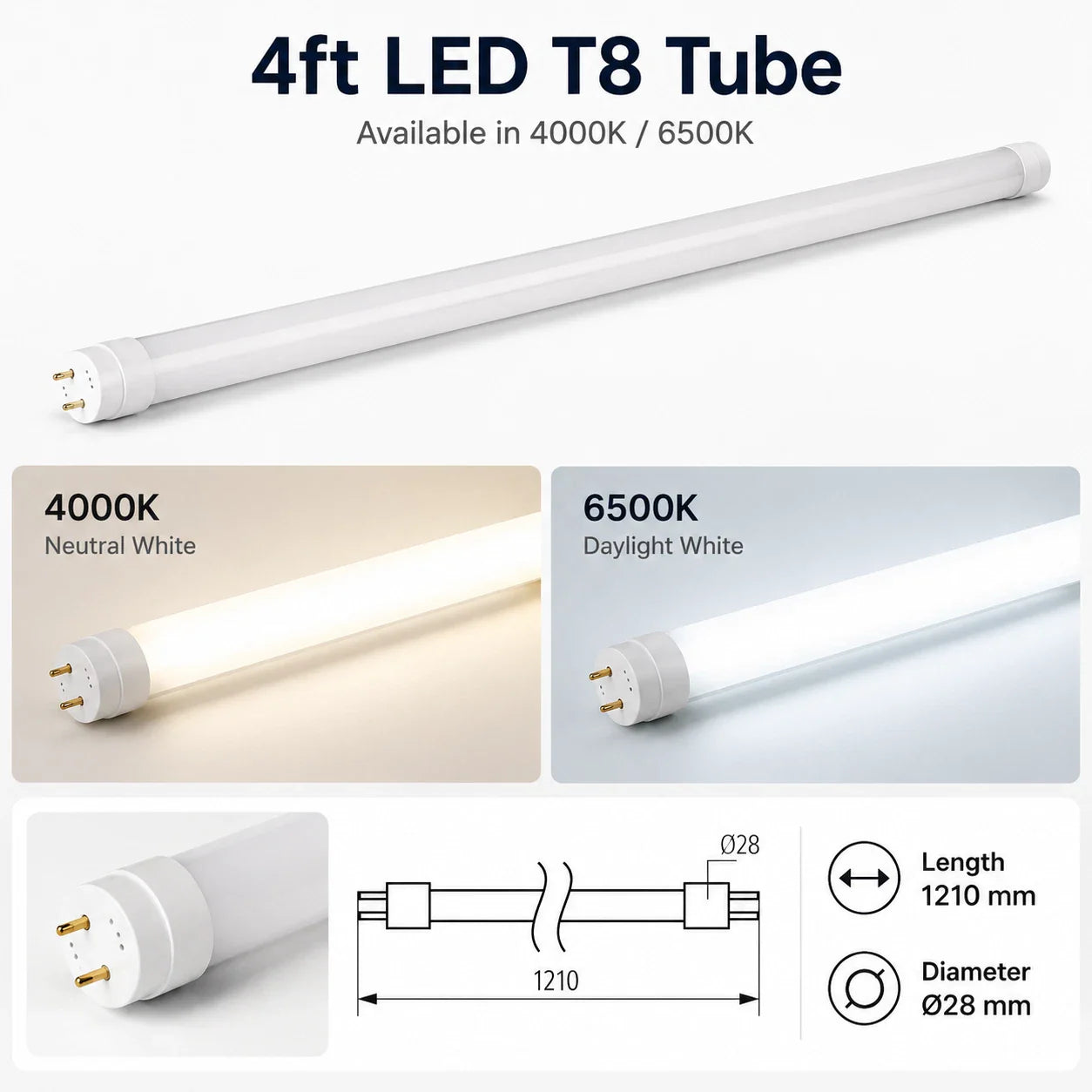 LED T8 Tube Light Fluorescent Replacement 2ft 4ft 5ft G13 4000K 6500K Lamp