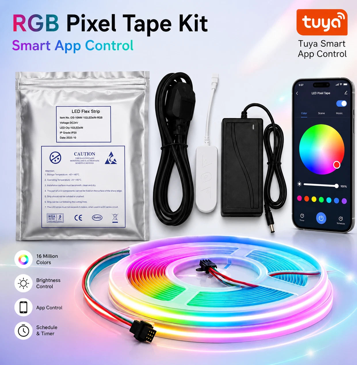 5M RGBIC COB LED Strip Light Kit 24V Smart App Control Colour Chasing Pixel Tape 420 LEDs/m for Gaming Bedroom TV Backlight Home Decor