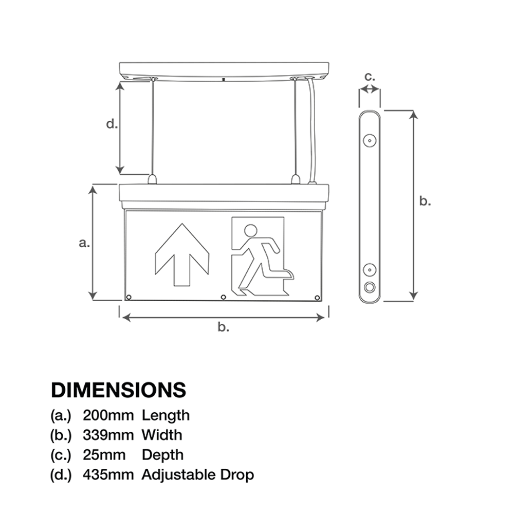 3W 3-in-1 LED Emergency Exit Sign Light Hanging Rear Side Mounted 3hr Maintained Non Maintained