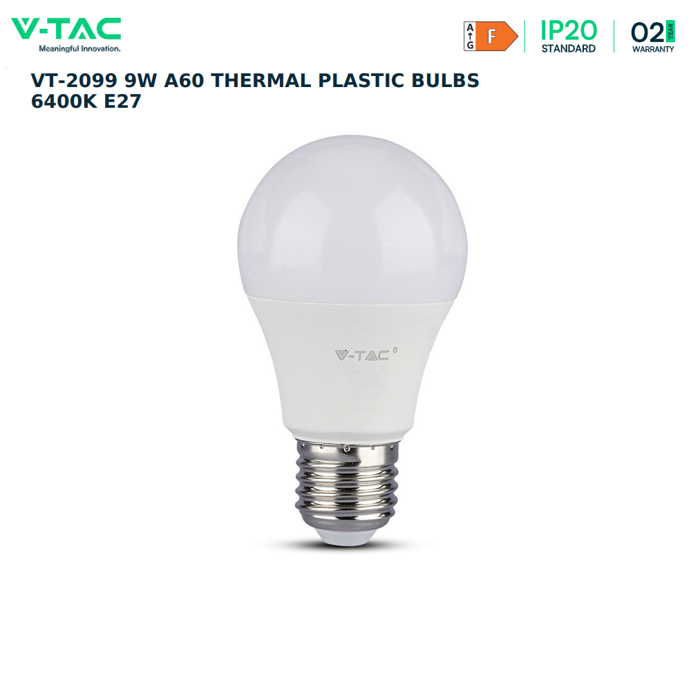 VTAC VT-2099 9W LED A60 Thermoplastic Light Bulb , E27 Base, 6400K, Non-Dimmable Pack of 3