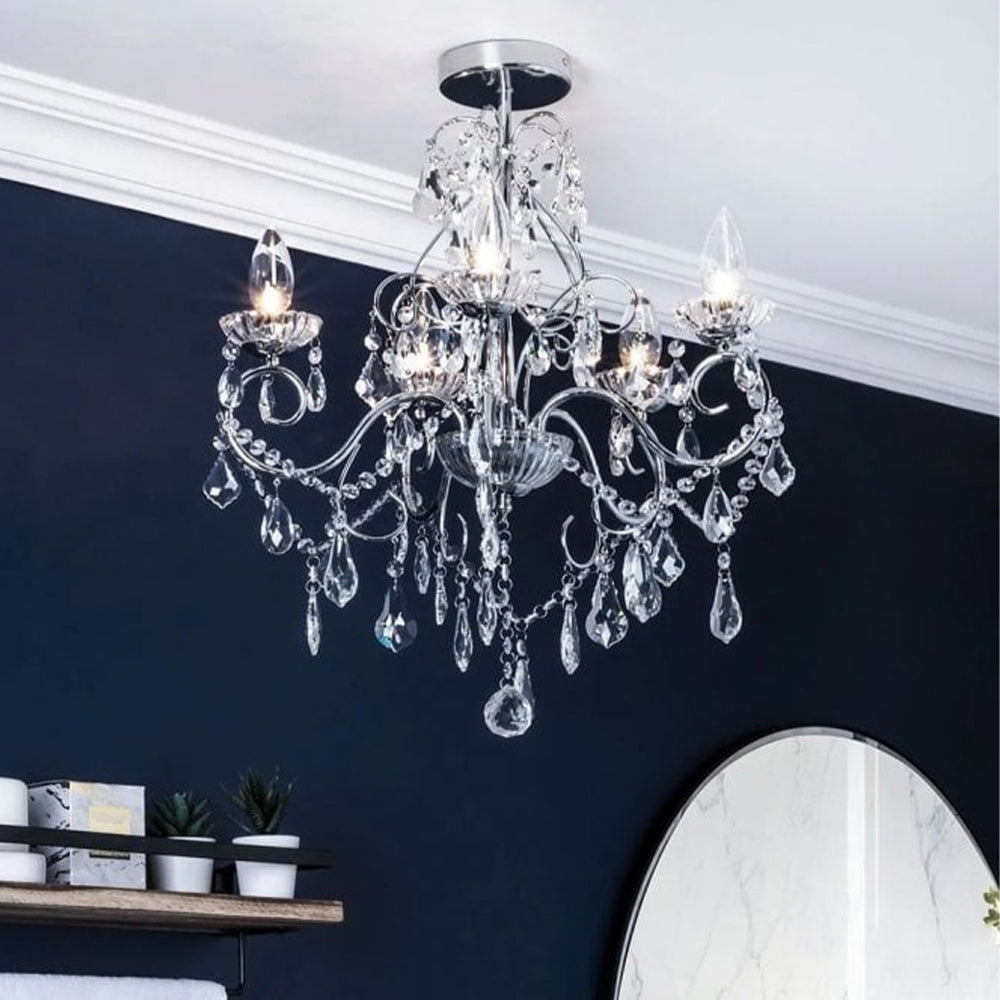 FORUM VELA 5LT Chandelier Ceiling Mounted Chrome Clear Cut Glass G9 Base-IP44