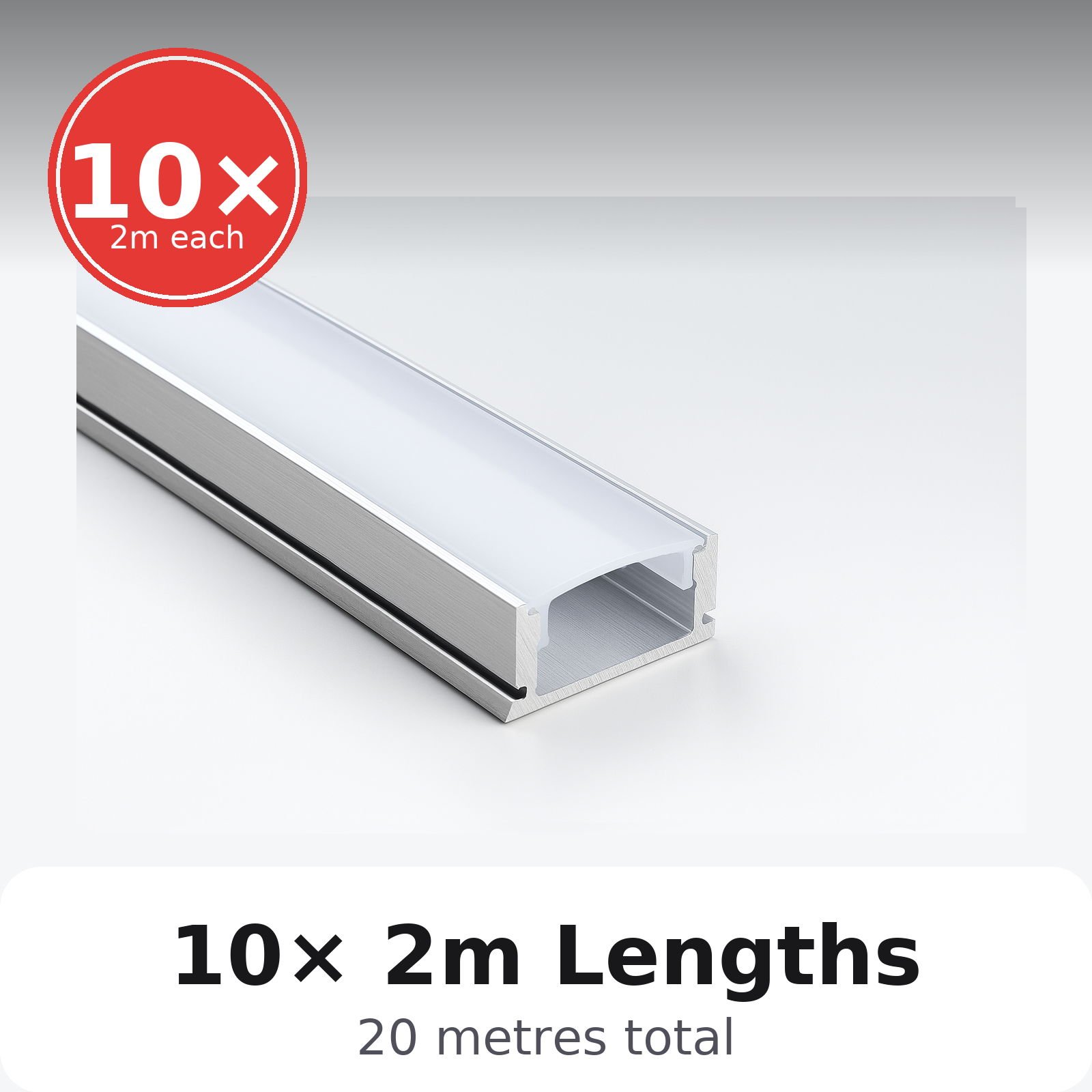 LED Strip Channel Kit 2m – Aluminium Surface-Mount with Milky Diffuser, Silver | VT-8113 (17.4×7mm) – Packs 2/5/10/20