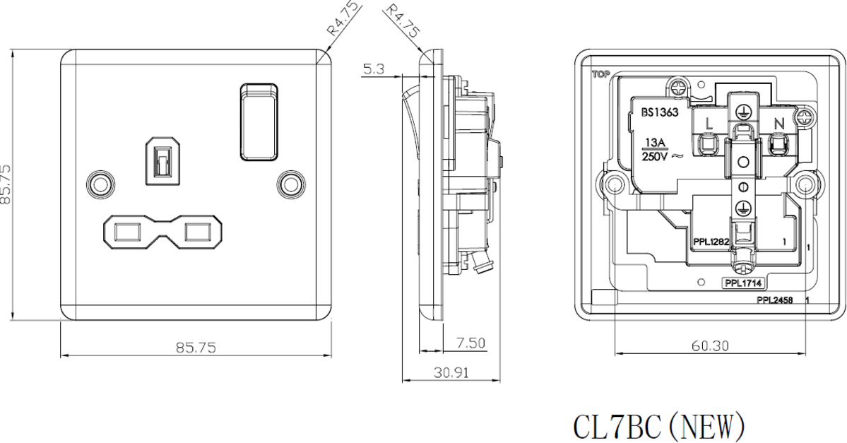 Knightsbridge 13A 1G DP Switched Socket with Insert - Rounded Edge