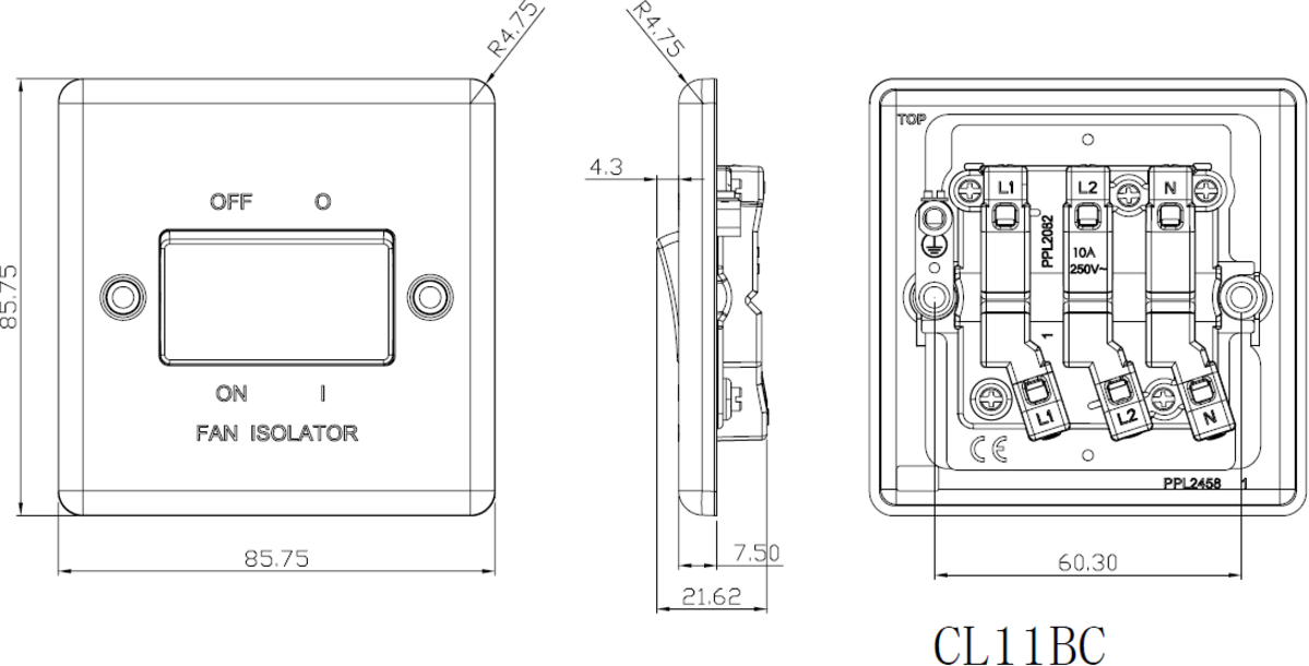 Knightsbridge 10AX 3 Pole Fan Isolator Switch - Rounded Edge