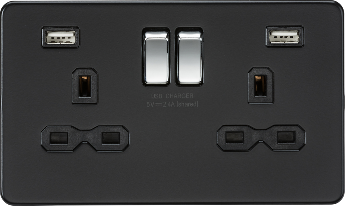 Knightsbridge 13A 2G switched socket with Dual USB charger A + A 2.4A