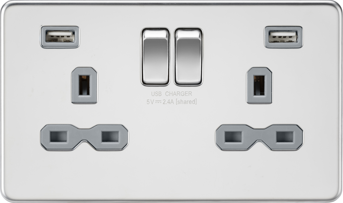 Knightsbridge 13A 2G switched socket with Dual USB charger A + A 2.4A