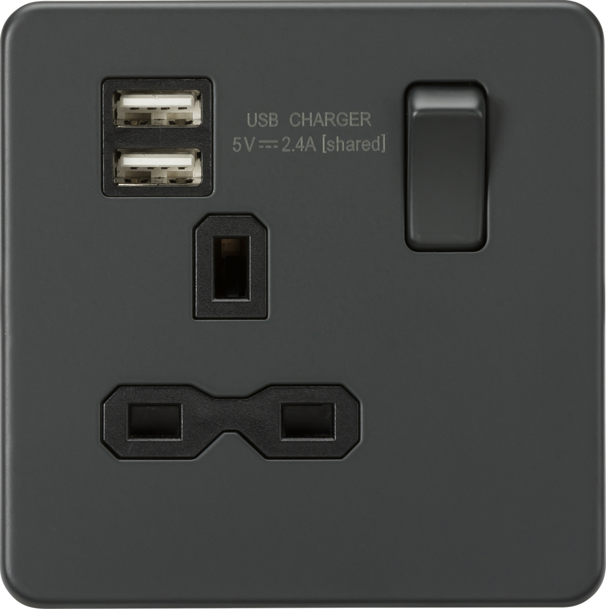 Knightsbridge Screwless 13A 1G switched socket with dual USB Charger 2.4A