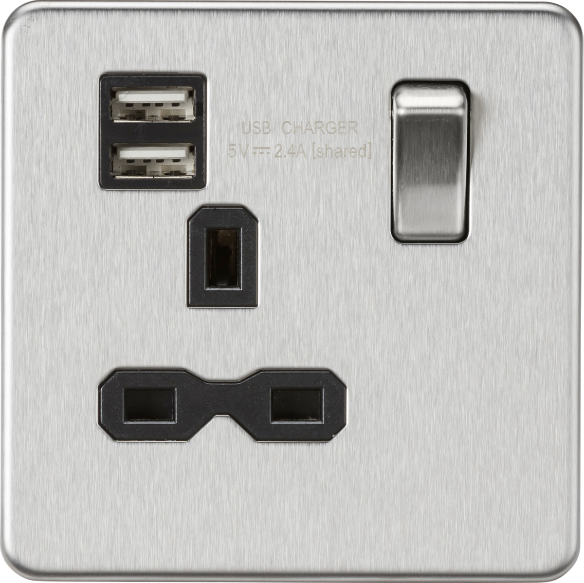 Knightsbridge Screwless 13A 1G switched socket with dual USB Charger 2.4A