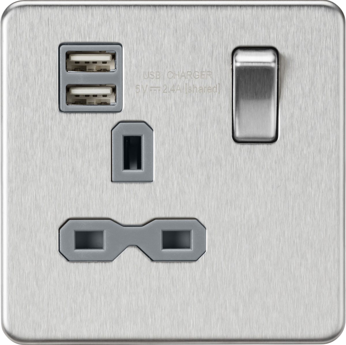 Knightsbridge Screwless 13A 1G switched socket with dual USB Charger 2.4A