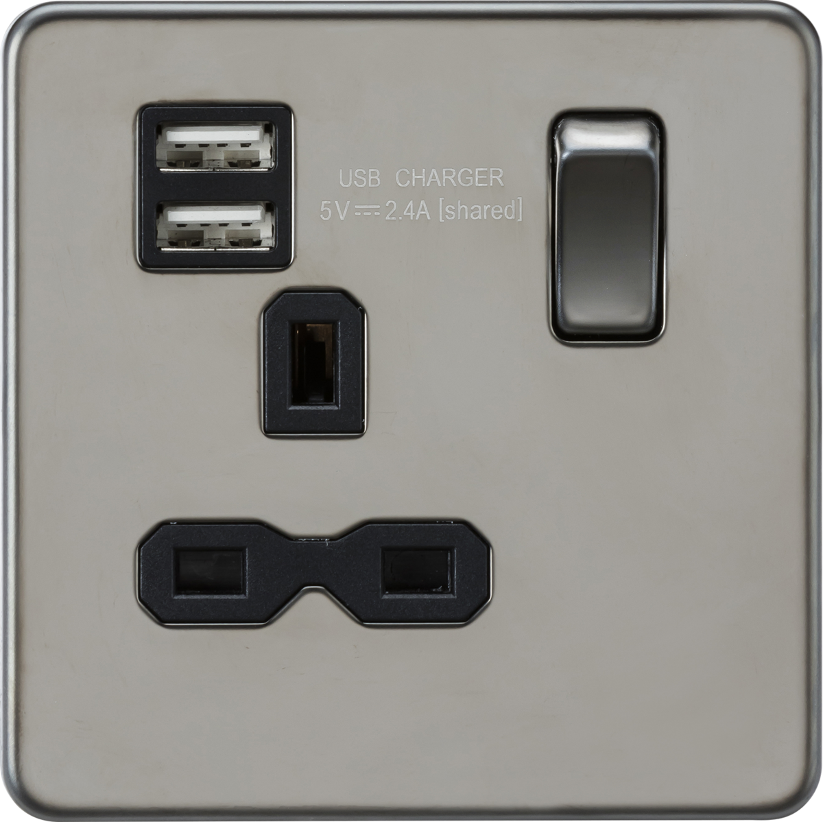 Knightsbridge Screwless 13A 1G switched socket with dual USB Charger 2.4A