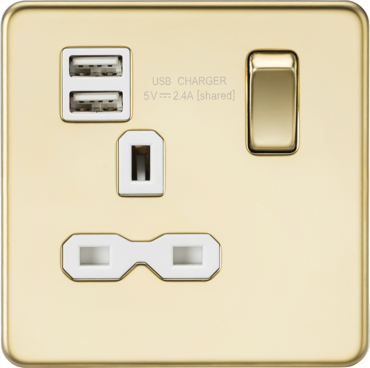 Knightsbridge Screwless 13A 1G switched socket with dual USB Charger 2.4A