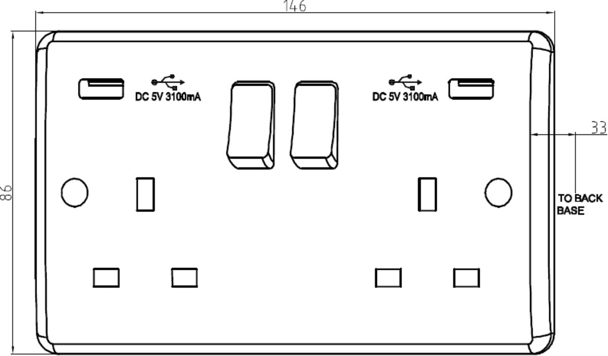 Knightsbridge Curved Edge White Plastic 13A 2G Twin Switched USB Socket Dual USB Charger 5V DC 3.1A Shared