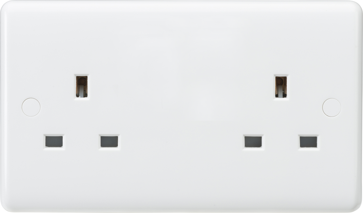 Knightsbridge Curved Edge White Plastic 13A 2G Wall Socket Switched, Unswitched, USB Charger Range