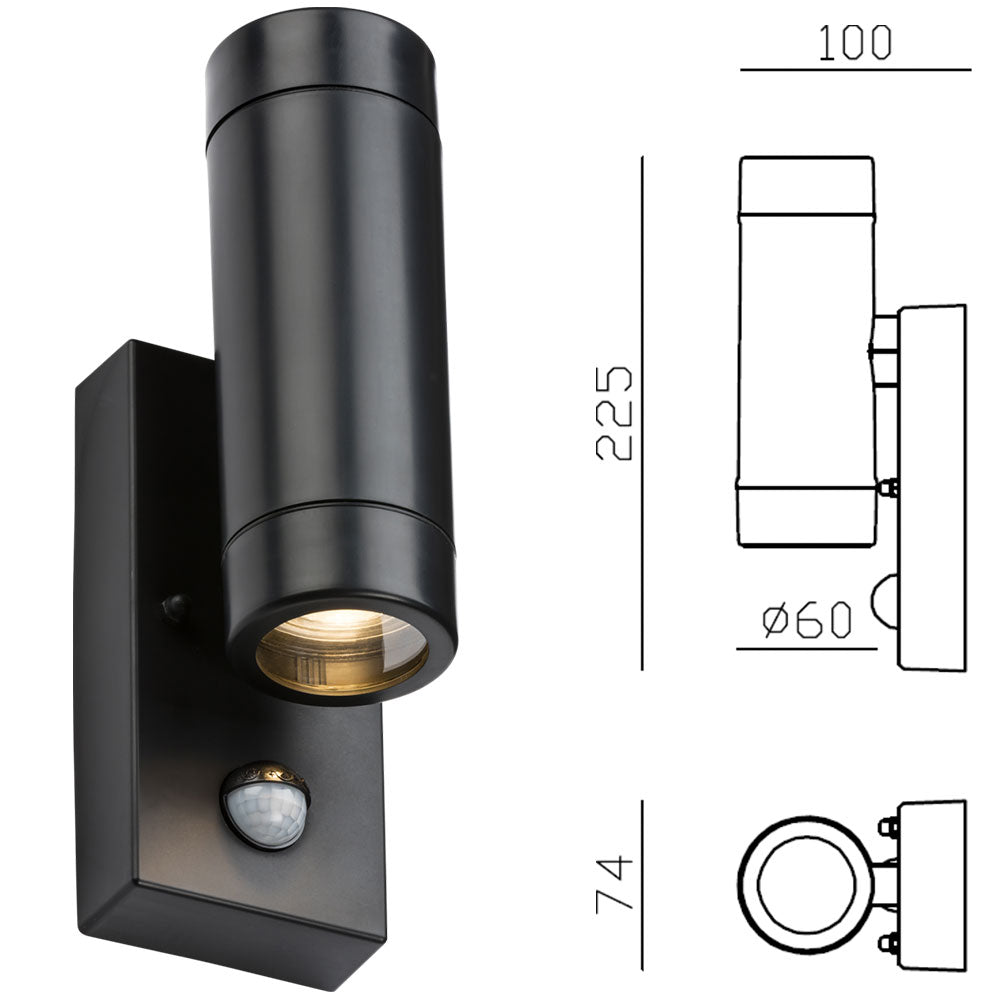 Knightsbridge EAMON IP44 GU10 Polycarbonate Wall Up Down Light with PIR Motion Sensor