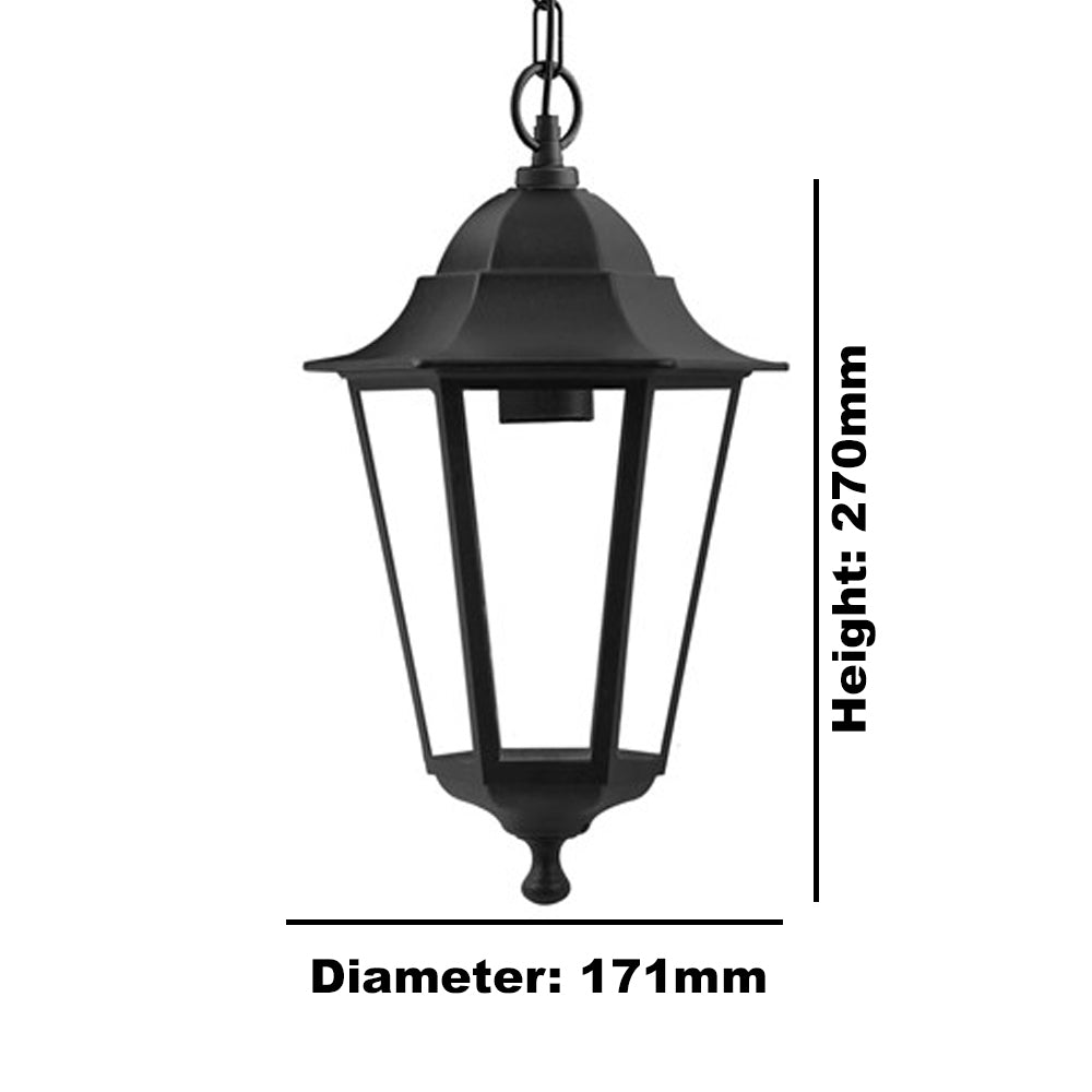 CED Ceiling Light Lantern Black IP44 Outdoor Patio Garden Hanging Chain Lamp Pendant