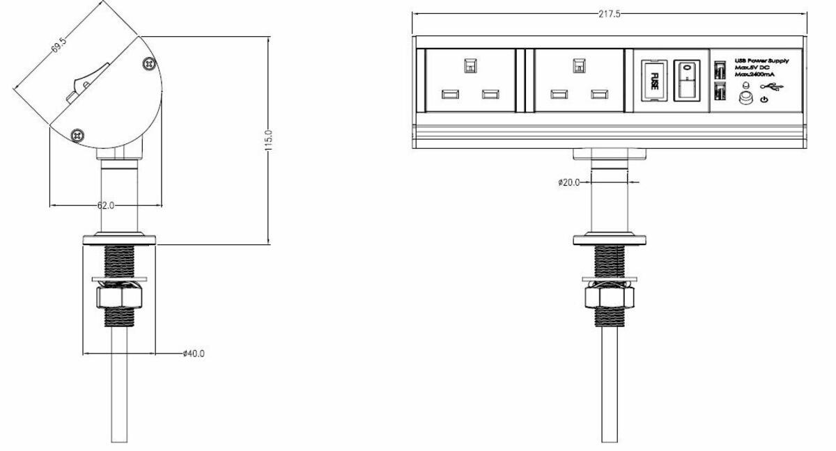 Knightsbridge 13A 2G Desktop Power Station with Dual USB Charger (2.4A)