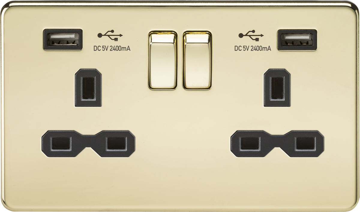 Knightsbridge 13A 2G switched socket with Dual USB charger A + A 2.4A