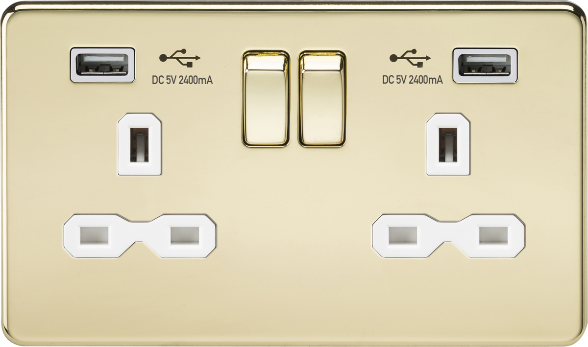 Knightsbridge 13A 2G switched socket with Dual USB charger A + A 2.4A