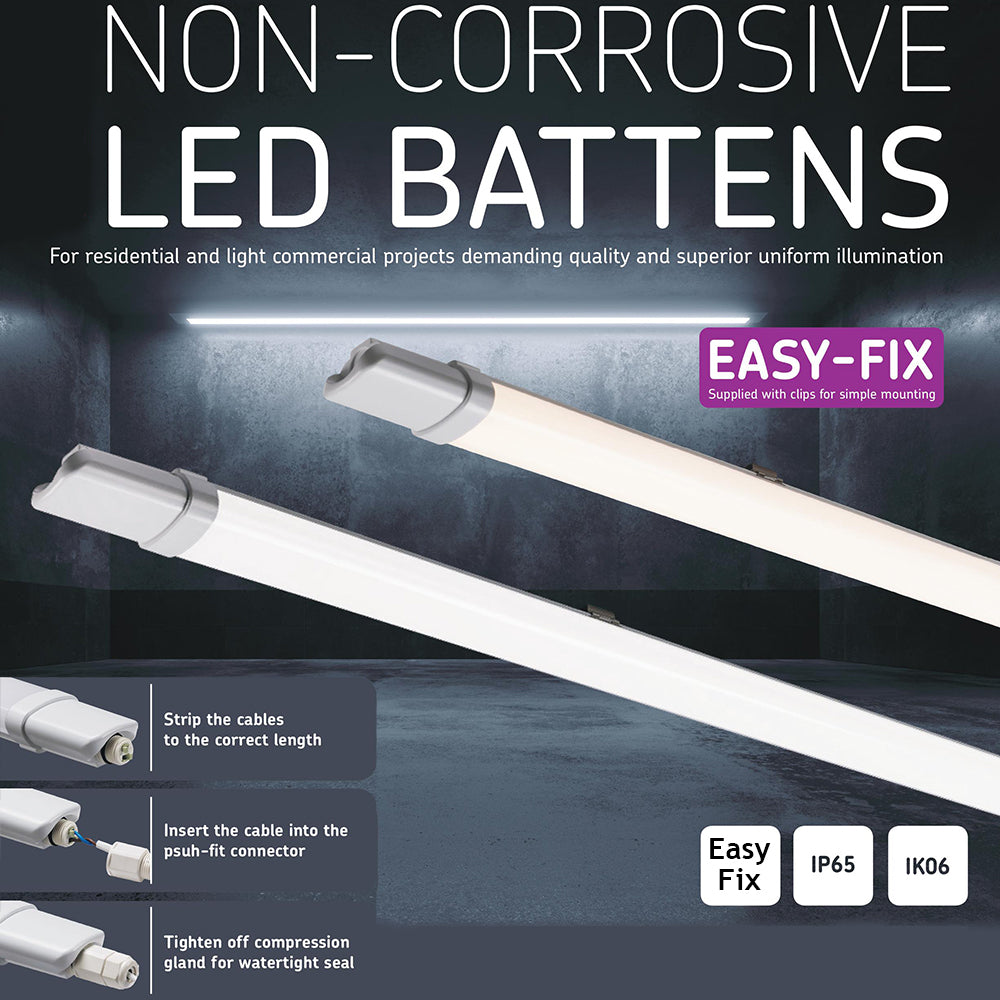 Knightsbridge TorlanECO Fast Fix 230V IP65 LED Batten Commercial Non Corrosive Tube Light