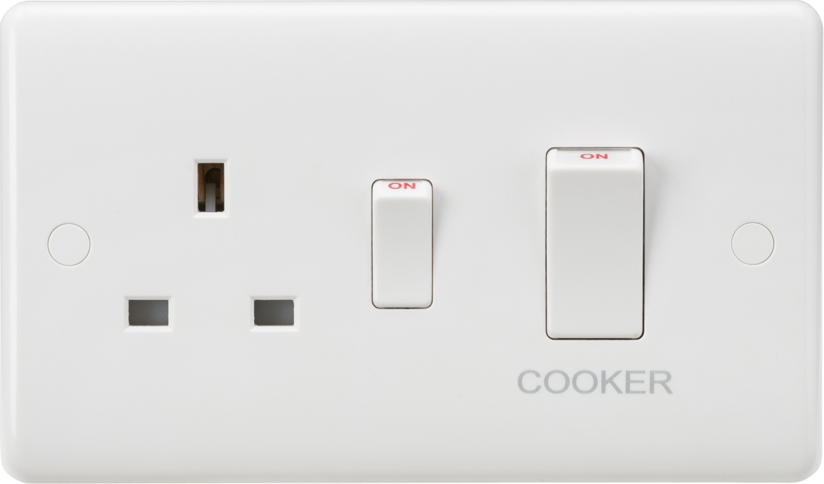 Knightsbridge Curved Edge 45A DP Cooker Switch and 13A Switched Socket