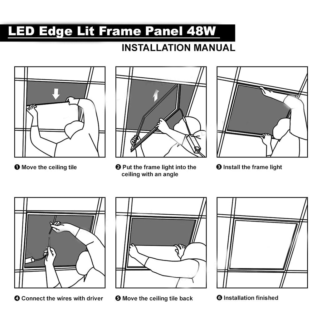 Edge Lit 48W 6x6 LED 600x600 Ceiling Recessed Frame Panel Light Daylight 6500K - Bright, Efficient Illumination for Any Space