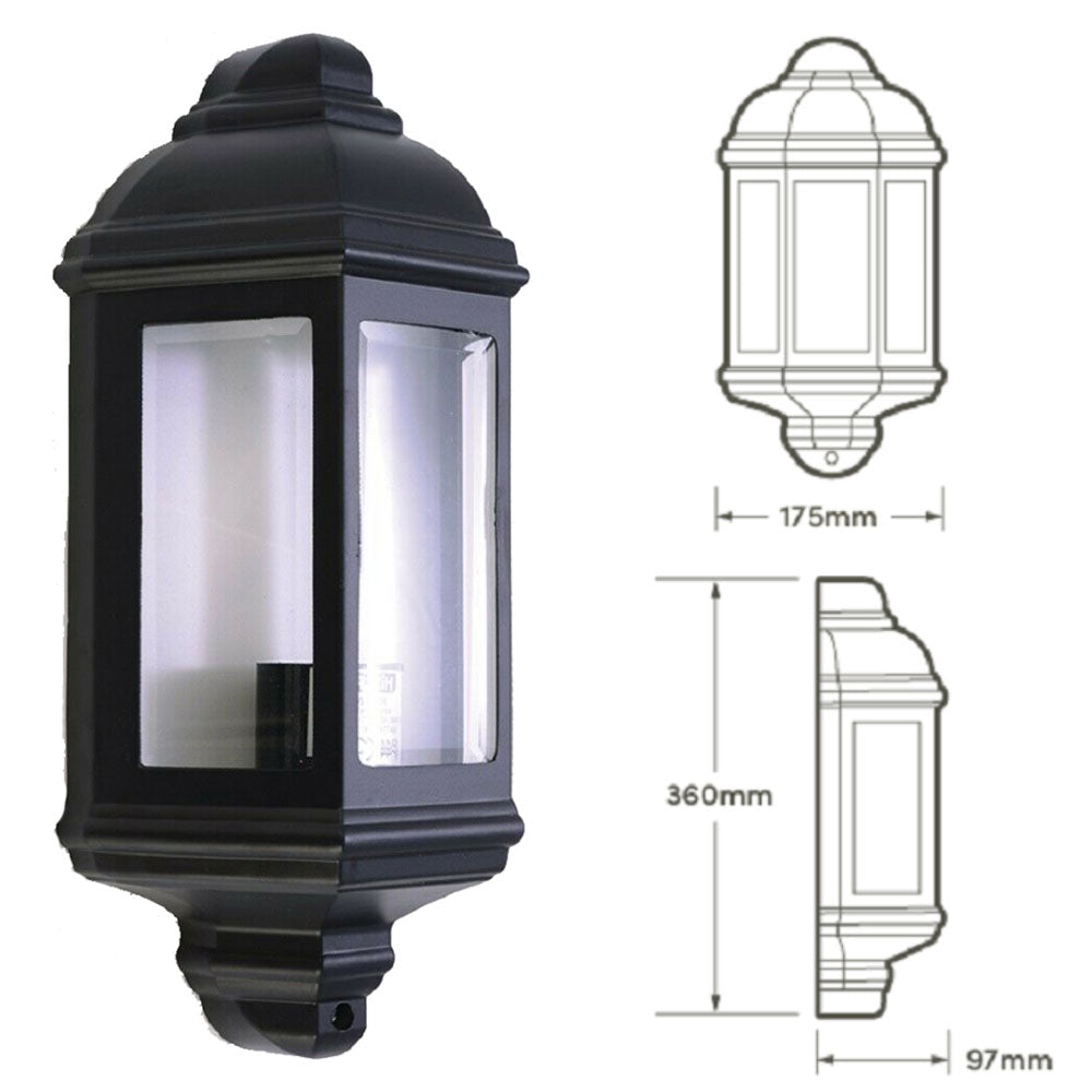 Half Lantern Wall Light Outdoor Clear Glass Segments PIR Motion Dusk Dawn Sensor