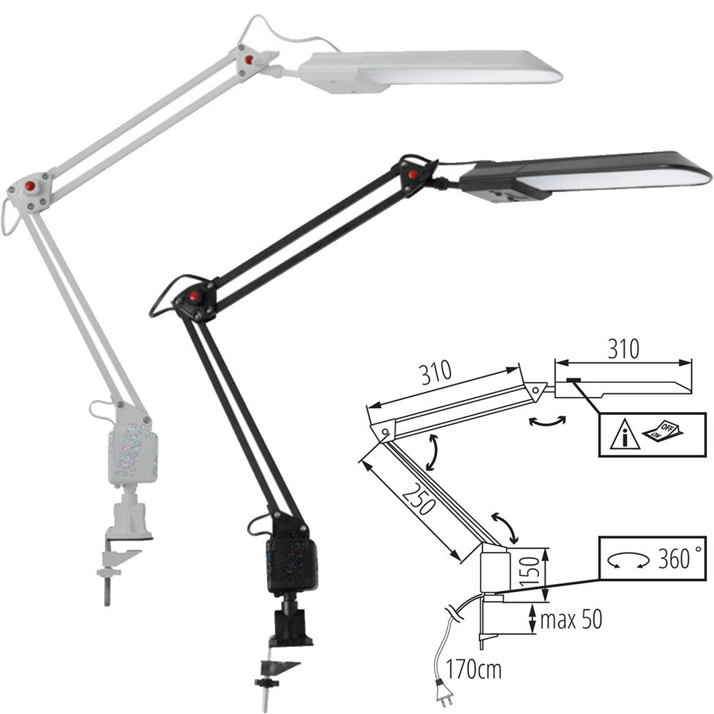 Kanlux HERON Modern LED 5W Desktop Clamp Light Work Artist Architect Reading Table Desk Lamp