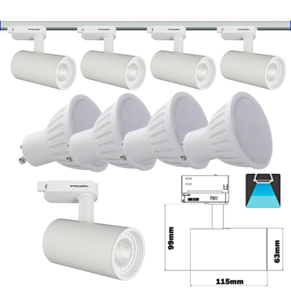 240V - 1M - 5M Meter GU10 5W LED Adjustable Tilt Single Circuit Tracking System Mains Track Light