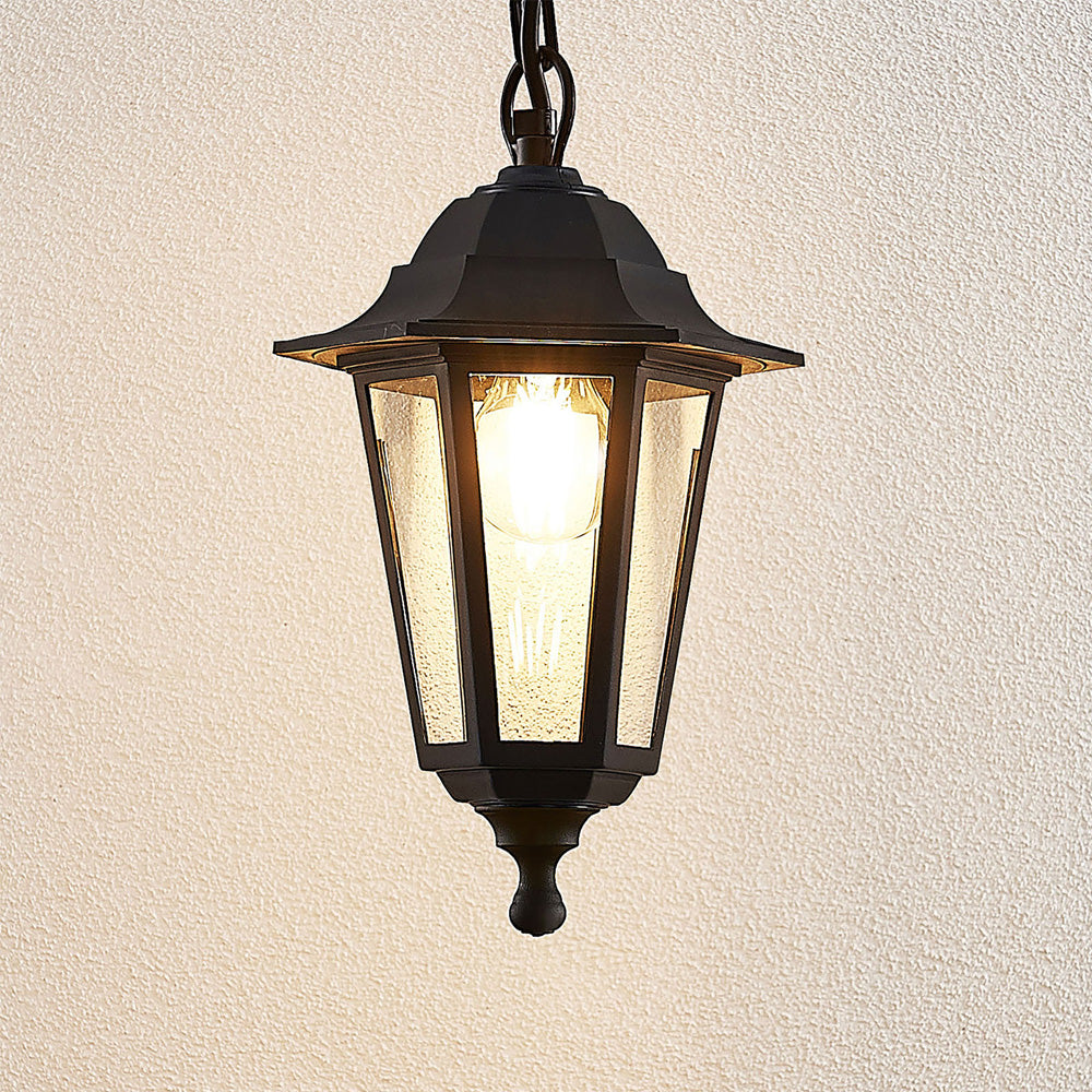 CED Ceiling Light Lantern Black IP44 Outdoor Patio Garden Hanging Chain Lamp Pendant